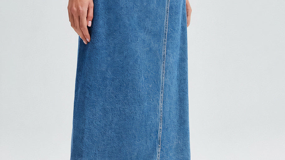 The Denim Wrap Midi Skirt