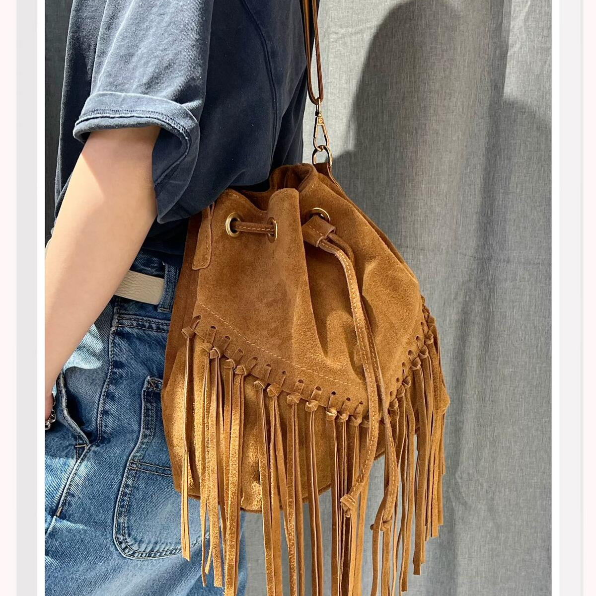 Boho Bazaar Camel Fringe Bag!!! Jill Fringe Bag Nude – Bohemy main image 3