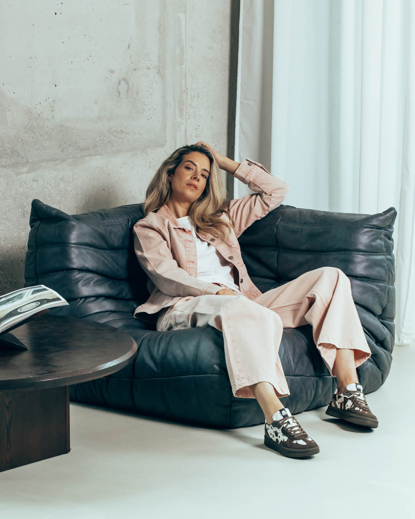 Pony hair cow print platform sneakers
